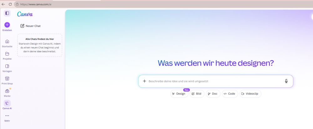 AI Screenshot der Canva-AI-Seite